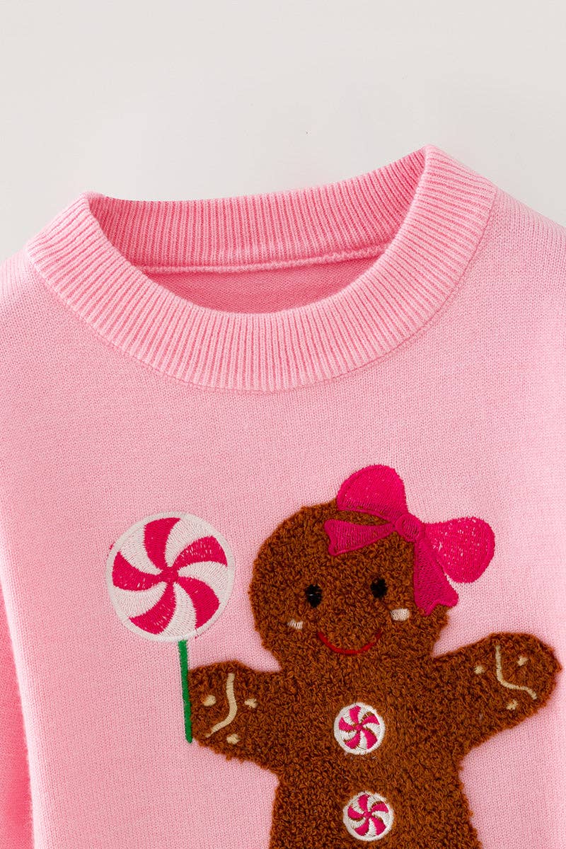 Ginger cookie pink knit sweater with bow on sleeves