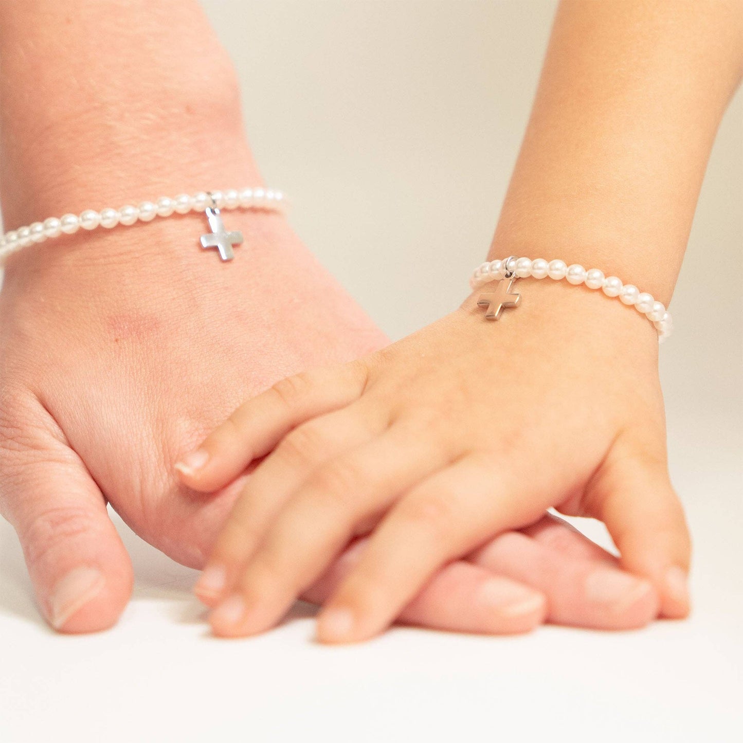 Children's 18k Gold PVD Stainless Steel Pearl Cross Bracelet