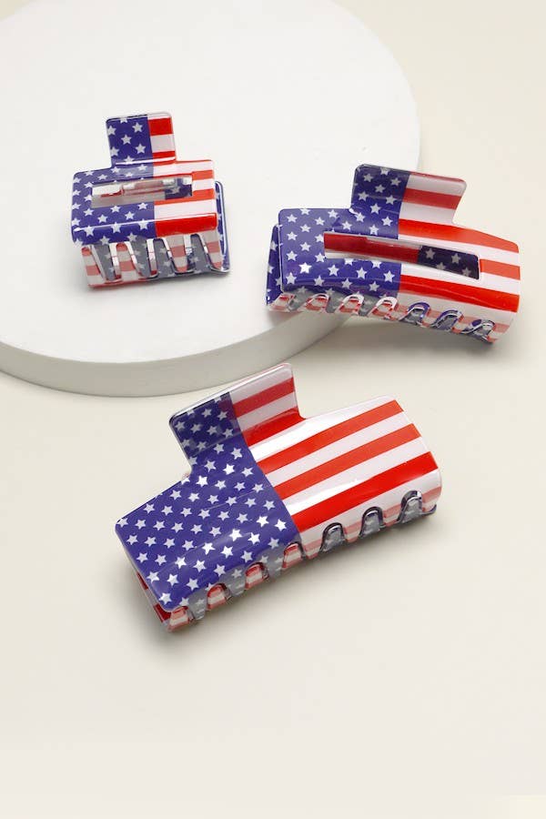 USA FLAG PRINT JULY 4TH HAIR CLAW  CLIP