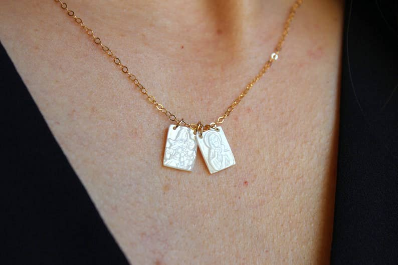 Gold Scapular Necklace, Mother's Day Jewelry, Religious Gift