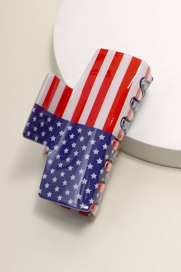 USA FLAG PRINT JULY 4TH HAIR CLAW  CLIP
