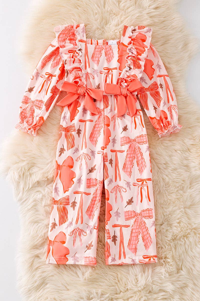 Coral coquette printed girls romper/long sleeve