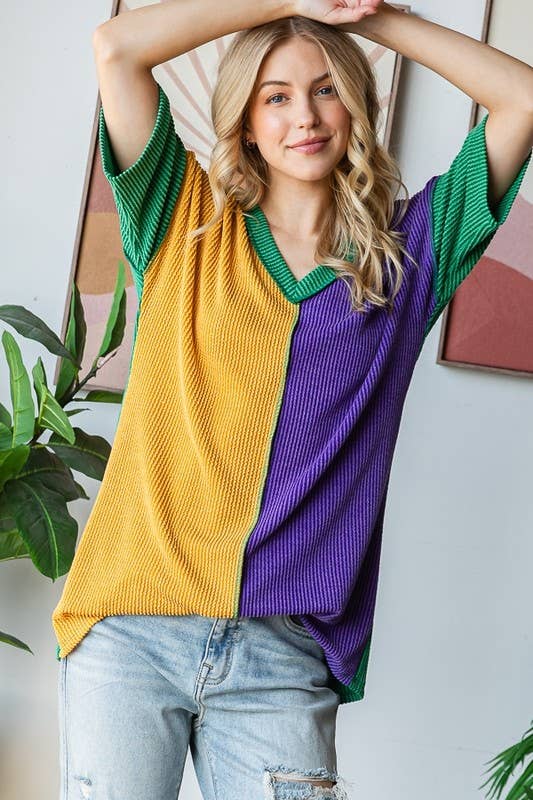 MARDI GRAS URBAN RIBBED MULTI COLOR TOP