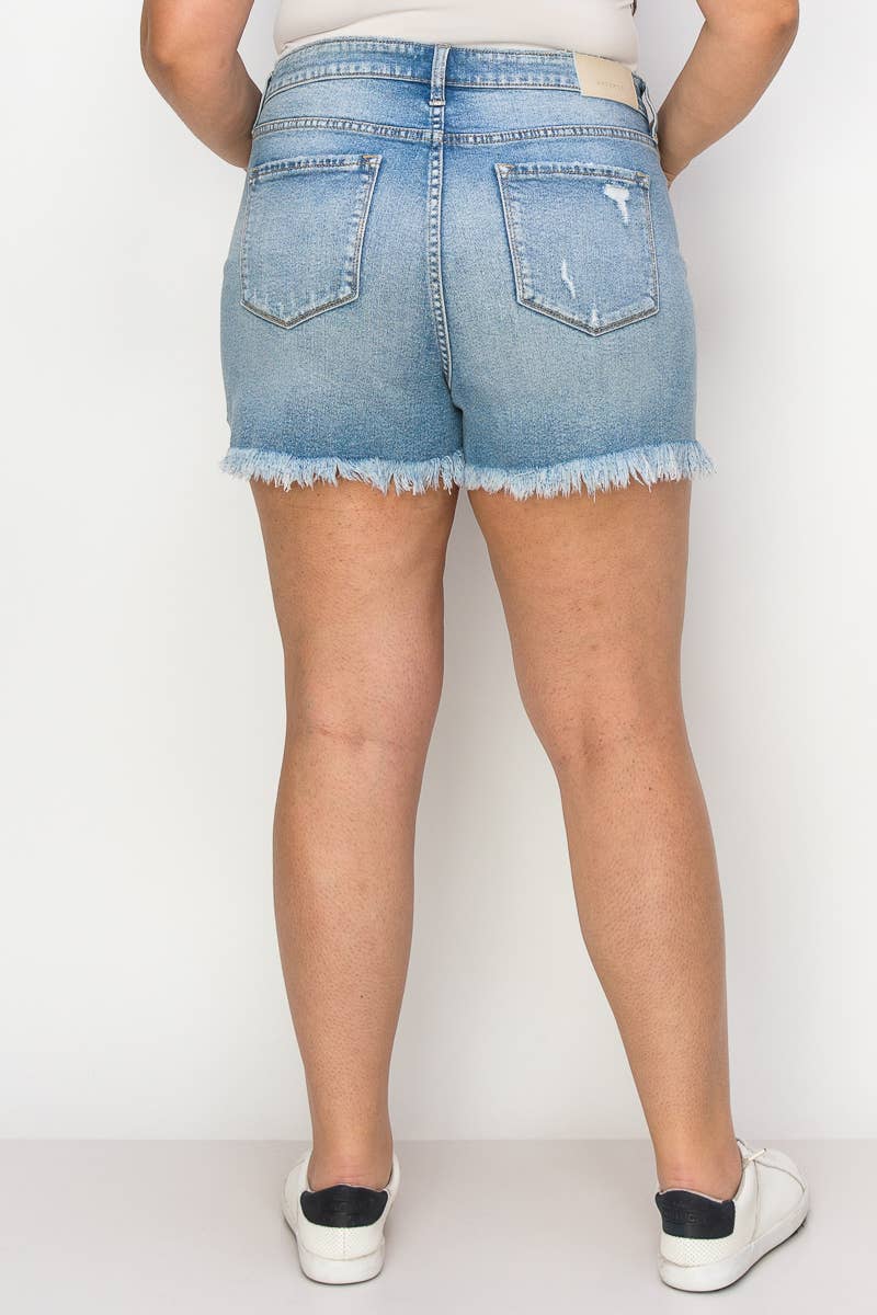PLUS SIZE - HIGH  RISE STRETCH  SHORT JEANS