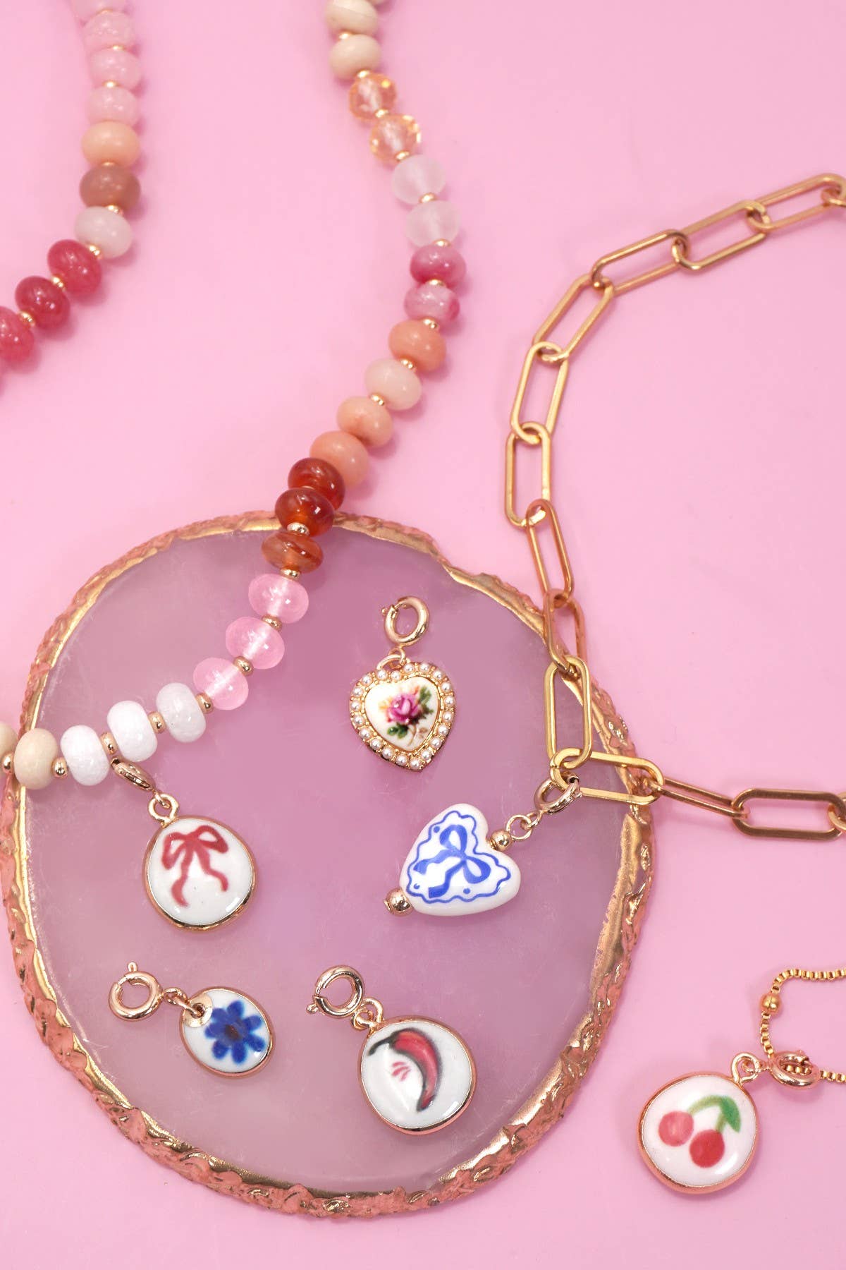 CHARM-PORCELAIN BOW WITH SPRING RING CLASP