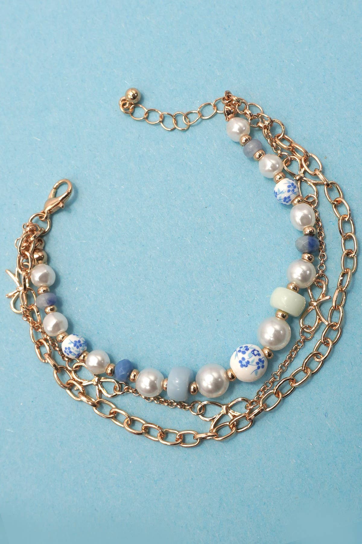 CERAMIC PORCELAIN PEARL BOW CHAIN BRACELET