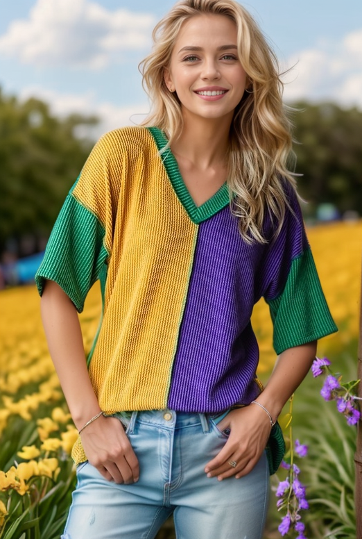 MARDI GRAS URBAN RIBBED MULTI COLOR TOP