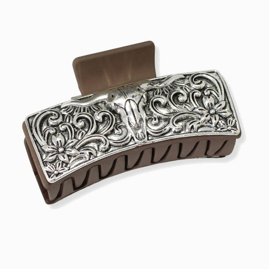 Western Steer Head Rectangular Grander Hair Claw