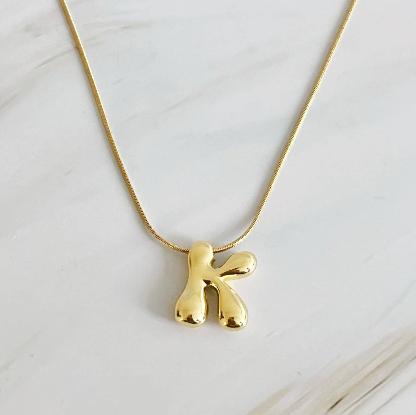 Balloon Letter Initial Necklace: Yellow Gold
