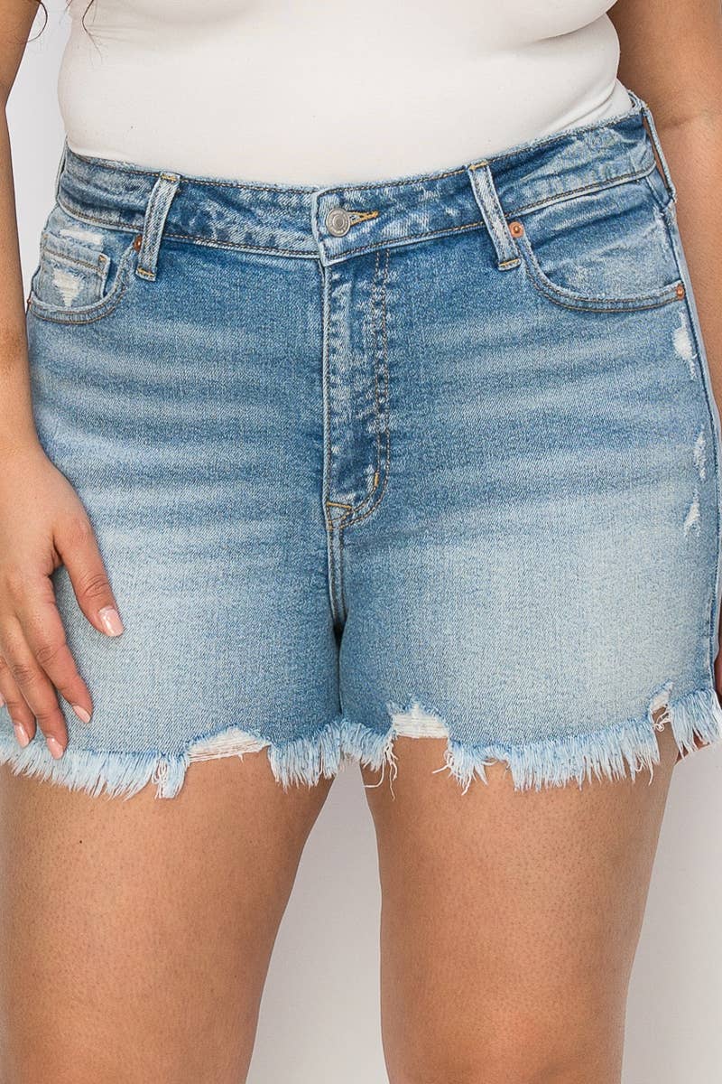 PLUS SIZE - HIGH  RISE STRETCH  SHORT JEANS