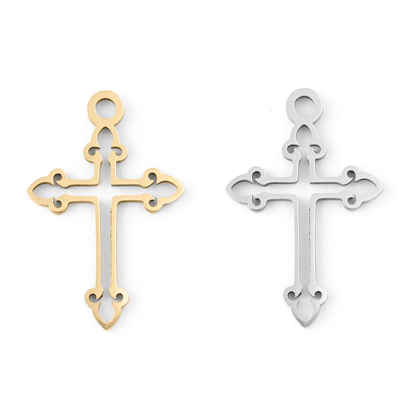 18K Gold PVD Stainless Steel Cross Charm
