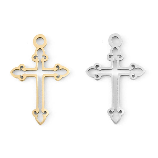 18K Gold PVD Stainless Steel Cross Charm