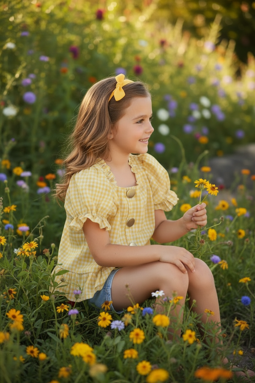 Yellow & white gingham top with smock back